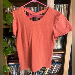 By Anthropologie Lace-Up Flutter Top in Coral. Size Large